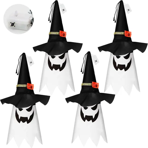 Vista 2 de Decoraciones de Halloween, sombrero de bruja fantasma brillante, cadena de luces de Halloween, decoración colgante para interiores y exteriores
