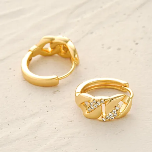 Vista 6 de MYEARS Aretes de eslabones para mujer, cadena de oro, aro de eslabones con circonita cúbica, chapado en oro de 14 quilates, pequeños, simples