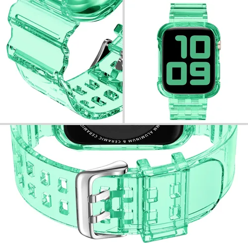 Vista 226 de DABAOZA - Correa transparente compatible con Apple Watch con estuche protector, correa deportiva de TPU con brillo para mujeres y hombres