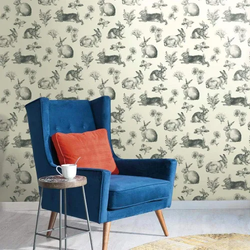 Vista 2 de RoomMates York Wallcoverings Bunny Toile - Papel tapiz extraíble, color blanco y negro