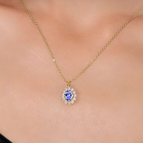 Vista 65 de Gem Stone King Collar con piedra natal ovalada de plata chapada en oro amarillo de 18 quilates, ovalado de 0.315 x 0.236 in, collares con colgante