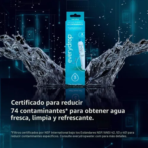 Vista 2 de everydrop by Whirlpool Ice & Water Refrigerator Filter 3, Aqua, EDR3RXD1