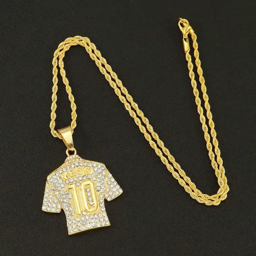 Vista 5 de LOK68 Collar con colgante de jersey de fútbol americano helado para hombres y niños, número 7número 10número 12cuello de jersey, hiphop CR7 Mes-si