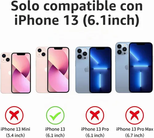 Vista 2 de Funda para iPhone 13 (6.1 pulgadas), con 2 protectores de pantalla de vidrio templado