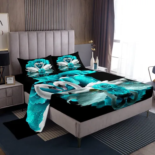 Vista 39 de Erosebridal Sábanas de cama de guepardo con rosa roja, juego de sábanas de bolsillo profundo con estampado de leopardo y gato, sábana bajera