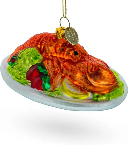 Vista 3 de Plato de langosta rojo delicioso adorno de Navidad de vidrio