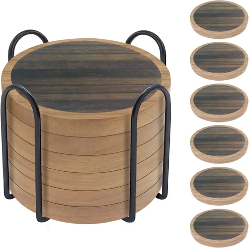 Vista 9 de Posavasos de madera para bebidas, Minacun conjuntos de posavasos absorbentes de 5, posavasos para bebidas para protección de mesa de café