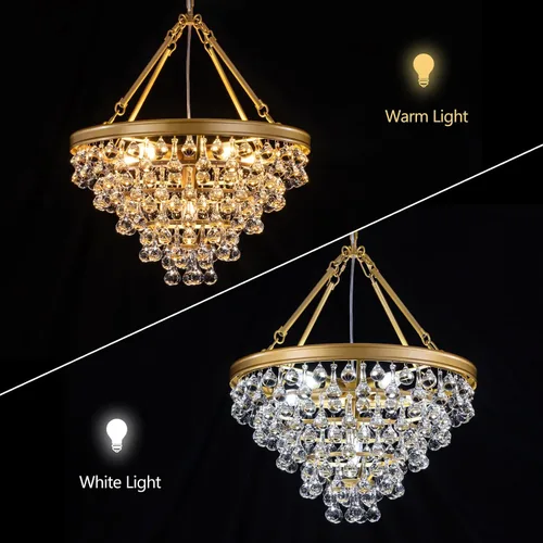 Vista 7 de Wellmet Candelabros modernos de cristal, 6 luces de granja para comedor, lámpara de techo dorada para vestíbulo, dormitorio, sala de estar, entrada