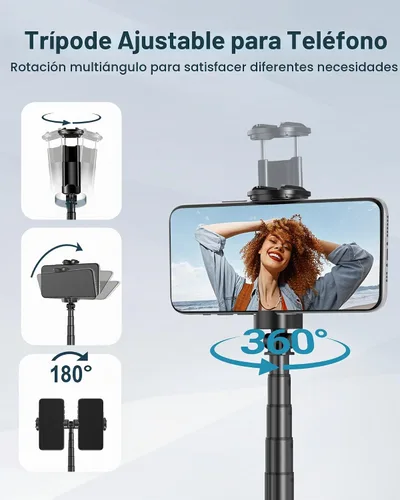 Vista 4 de Trípode automático para teléfono, 67 pulgadas de despliegue automático para selfie stick con control remoto, giratorio de 360°, extensible