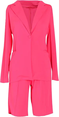 Vista 4 de Famnbro Conjunto de chaqueta de 2 piezas para mujer, con solapas, parte delantera abierta, chaqueta y pantalones cortos de bermudas