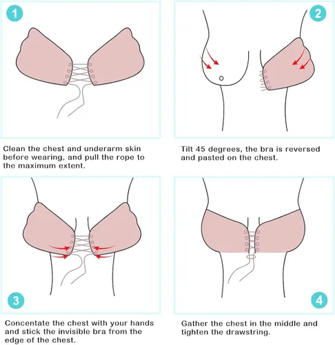 Vista 6 de Sticky Bra 2 Pairs Strapless Backless Bra Adhesive Invisible Lift up Bra Push up Bra for Backless Dress Beige and Black