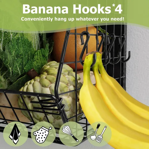 Vista 5 de Mefirt Estante Magnético para Refrigerador con Tapa de Madera, Cesta de Frutas Resistente, Contenedores de Almacenamiento de Frutas, Papas