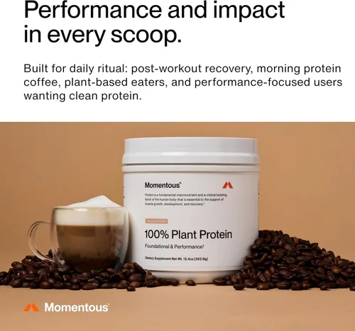 Vista 4 de Momentous Proteína vegana en polvo – 0.71 oz de proteína vegetal – Certificado NSF para deporte – Vegano – Sin OGM – Sin gluten – 12 porciones
