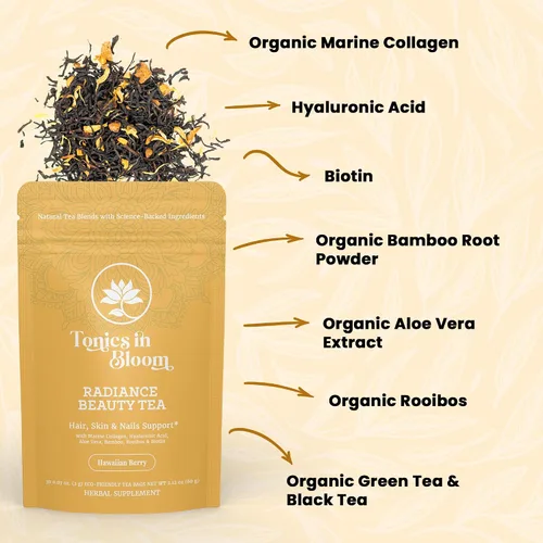 Vista 6 de ANATOPEAK Marine Collagen Beauty Tea - Biotina, ácido hialurónico, aloe vera, té verde orgánico, bebida de colágeno natural para el cabello, la piel
