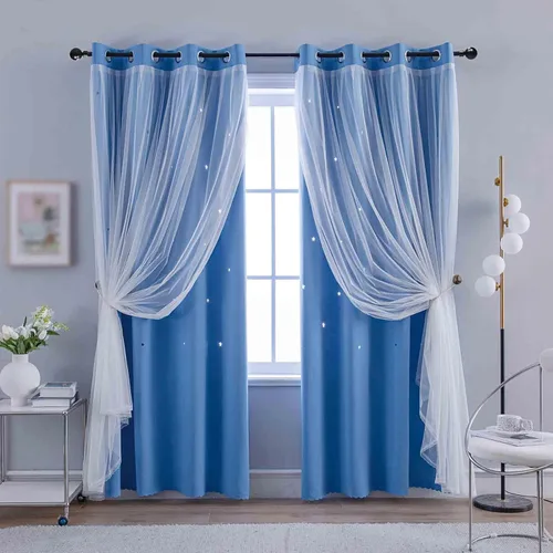 Vista 42 de Anytime - Cortinas para dormitorio de niñas con estrella hueca, cortinas opacas para habitación de niños, cortinas largas para oscurecer
