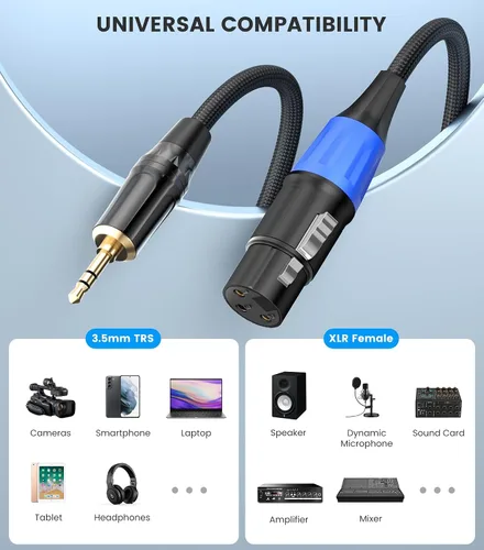 Vista 3 de Cable de micrófono hembra desequilibrado de 0.1 in a XLR, 3,3 pies 1/8 inch Stereo Jack Aux to Regular Female XLR Cord for Laptop, Speaker, Mixer