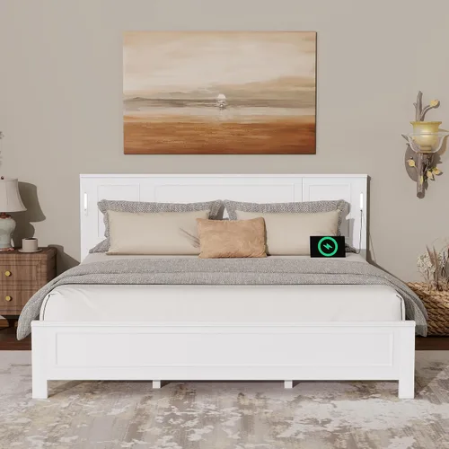 Vista 23 de JIVOIT Base de cama de plataforma de tamaño matrimonial con cabecero, cama de plataforma de madera estilo retro con patas de madera maciza Negro