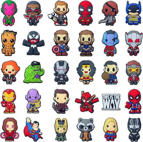 Vista 3 de 50 Pcs Superhero Crock Shoe Charms for Croc Boys Cute Cartoon Bubble Slide Shoe Charms for Wristband Bracelets Spider Shoe Charms for Man Sandals