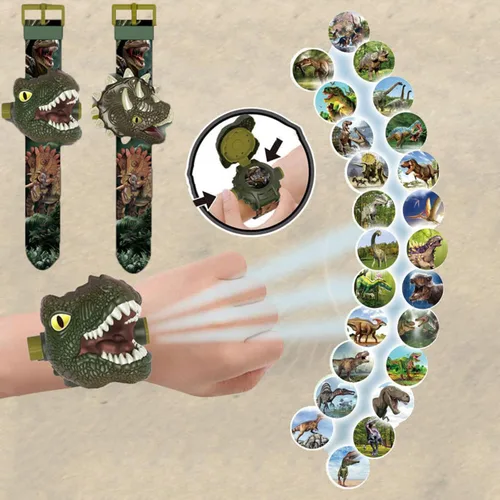 Vista 2 de Reloj de dibujos animados con proyección de dinosaurios para niños 3D tiranosaurio electrónico regalo