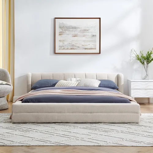Vista 3 de KLMM Queen Size Upholstered Platform Bed Frame with Thick Fabric,Chenille Fabric Grounded Bed with Headboard and Solid Frame,for Kids Teen Adults