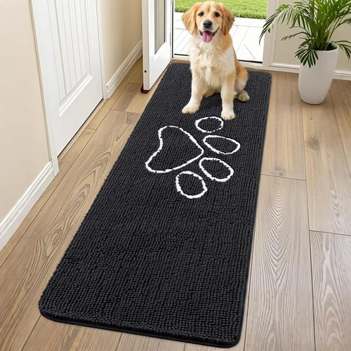 Vista 60 de Smiry Tapete para puerta de perro para patas fangosas, absorbente y Gris y negro