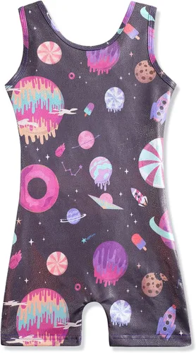 Vista 108 de HOZIY Leotardos de gimnasia para niñas, trajes de ciclismo con patrón adorable brillante