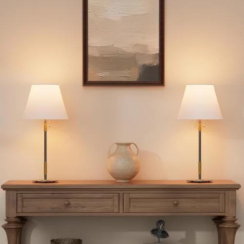 Vista 3 de Juego de 2 lámparas de mesa, modernas lámparas de noche para sala de estar, dormitorio, mesita de noche, lámparas blancas modernas vintage