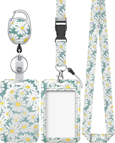 Vista 13 de Uniclife Porta credenciales deslizante floral con carrete retráctil y mosquetón con clip para cordón desmontable, protector de tarjeta vertical