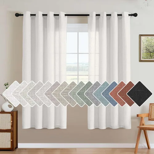 Vista 80 de H.VERSAILTEX Elegant - Cortinas texturizadas de lino natural mezclado con eficiencia energética, filtrado de luz, con ojales de níquel