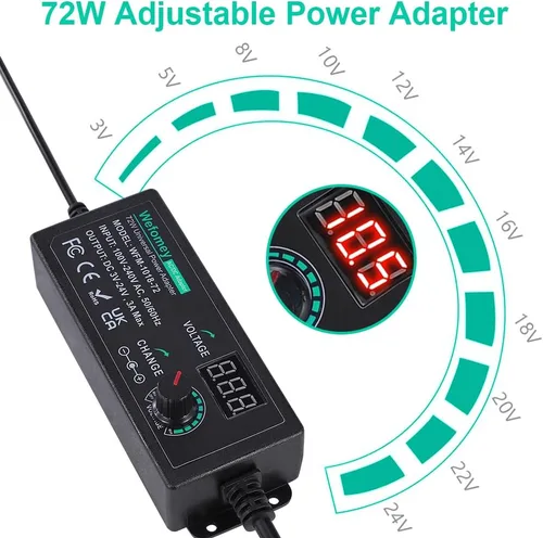 Vista 2 de Fuente de alimentación universal 3V ~ 24V 3A 72W Cargador de adaptador variable ajustable de CA/CC, convertidor de CA a CC de 100 V-240 V