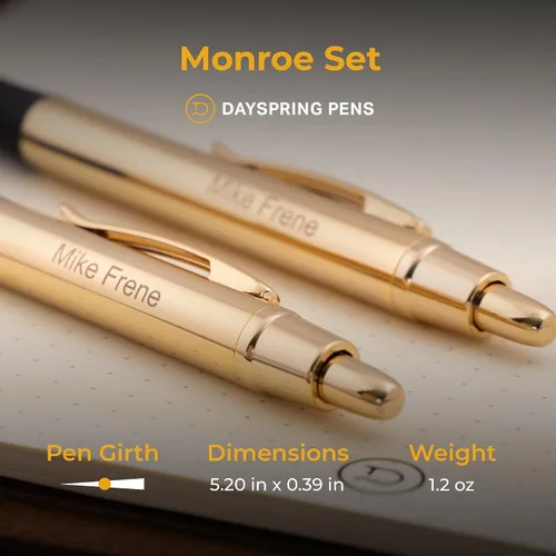 Vista 5 de Dayspring Pens - Juego de bolígrafos y lápices personalizados Monroe chapados en oro de 18 quilates. Grabado personalizado con tu nombre, gran