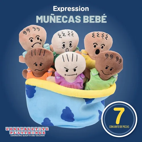 Vista 2 de Constructive Playthings - Juego de 6 muñecas de peluche con expresiones para el aprendizaje social y emocional, juego de muñecas de tela sensorial