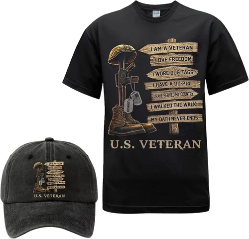 Vista 12 de Camiseta personalizada del 250 aniversario de Estados Unidos, camiseta patriótica veterana con juego de gorra, regalo para soldados retirados