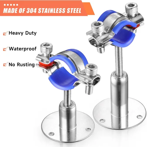 Vista 5 de 6 piezas de soportes de tubo para montaje en pared y techo, de acero inoxidable 304, adecuados para tubo con diámetro exterior de 15-19 mm, altura