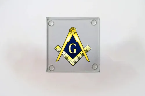 Vista 2 de Mason Masonic Live Better - Juego de 4 posavasos cuadrados de cristal, con logotipo