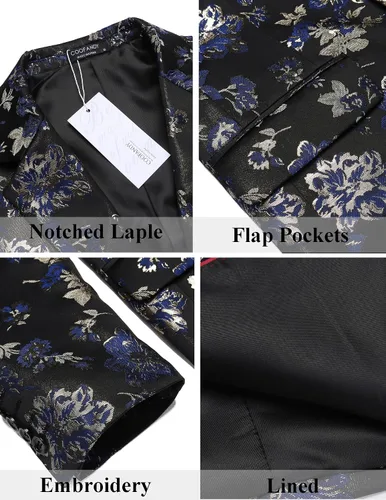Vista 6 de COOFANDY Chaquetas de esmoquin florales para hombre, chaqueta ajustada para boda, cena, baile de graduación