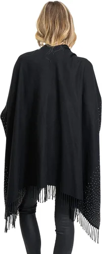 Vista 4 de Jessica McClintock Ruana suave con borde de tachuelas, R19170jms-negroplata (Bsv)