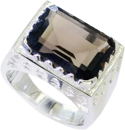 Vista 2 de Joyas Plata Bonita Piedra Piedra Octágono Forma Una Piedra Facetada Cuarzo Ahumado Anillo De Plata De Ley 925 Marrón Cuarzo Ahumado Anillo De Enero