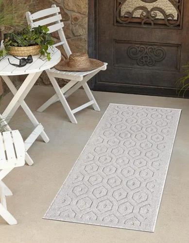 Vista 38 de Unique Loom Outdoor Trellis Textured Collection - Alfombra espacial (2 x 3 pies, rectangular, aguamarina y marfil)