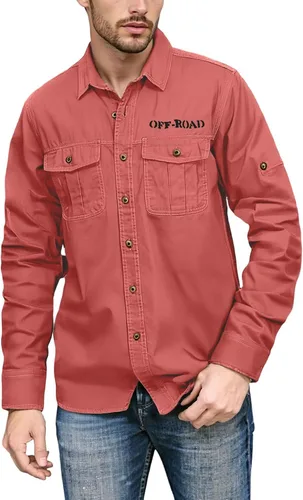 Vista 5 de Camisa de trabajo de manga larga con botones y ajuste regular para hombre con bolsillos
