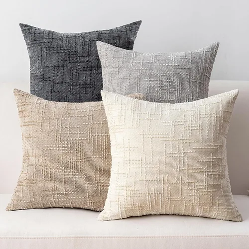 Vista 12 de Fundas de almohada decorativas de 18 x 18 pulgadas, juego de 4, suaves, sólidas, de estilo granja, fundas de almohada de chenilla para sofá, fundas