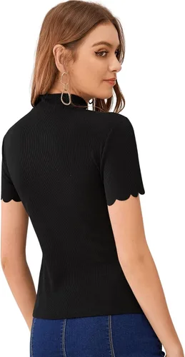 Vista 2 de SweatyRocks Camiseta de manga corta con cuello alto acanalado para mujer