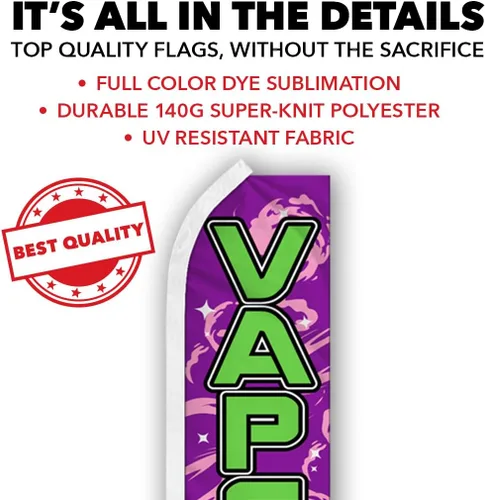 Vista 4 de Infinity Republic Vape Shop - Bandera de plumas de Swooper púrpura y verde, 11.5 x 2.5 pulgadas, perfecta para tiendas de vapeo, uso al aire libre
