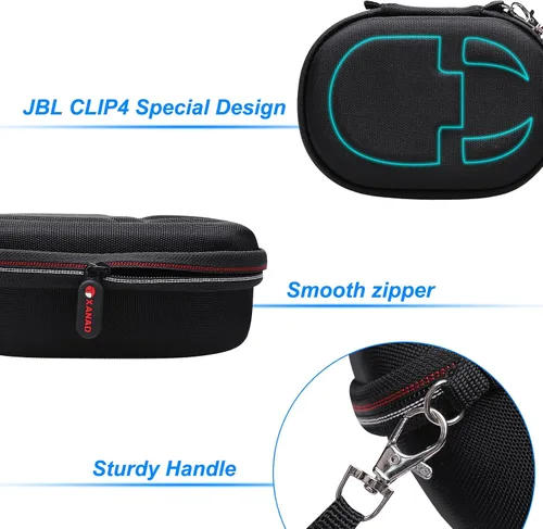 Vista 4 de XANAD Funda rígida para altavoz Bluetooth portátil JBL Clip 4 o Clip 5, bolsa de transporte protectora de viaje Gris