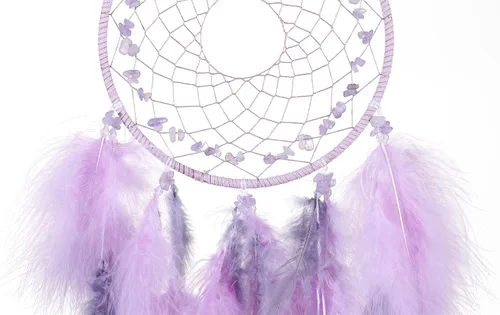 Vista 4 de Atrapasueños grandes - Amatista con plumas de pavo, hecho a mano morado atrapasueños para dormitorio, atrapasueños para niñas, atrapasueños