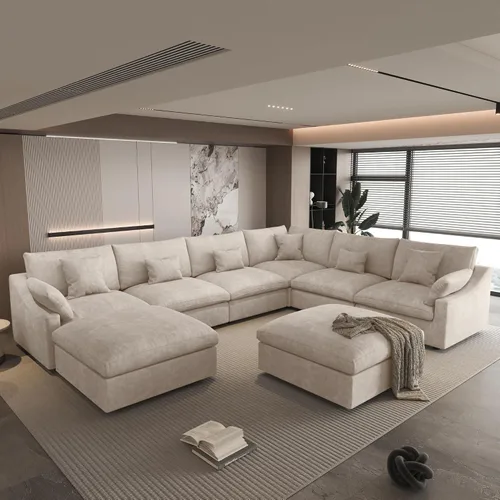Vista 37 de WJShome Sofá Seccional Cloud Couch de 83 pulgadas para sala de estar, sofá seccional modular relleno de plumón, sofás en forma de L con otomana