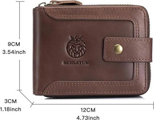 Vista 9 de LUKZIJAES Billetera de cuero genuino para hombre, con bloqueo RFID, delgada, plegable, bolsillo frontal, #3-Café, Vintage
