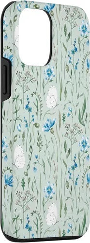 Vista 3 de Funda para iPhone 12 mini Azul y Verde Wildflower Butterfly Meadow Botanical (Sage)