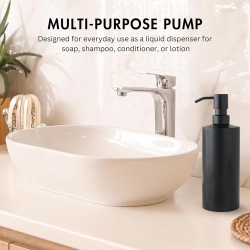Vista 2 de Dispensador de Jabón Negro de Yew Design de Acero Inoxidable para Fregadero de Baño y Cocina, Bomba Dispensadora Redonda Resistente a la Oxidación