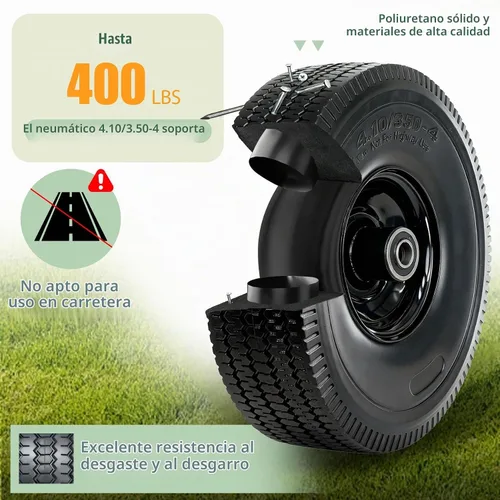Vista 5 de Neumático y rueda 4.10/3.50-4, neumáticos sólidos de 10" con rodamiento de 5/8", rodamientos adicionales de 3/4" y 1/2", cubo con desplazamiento